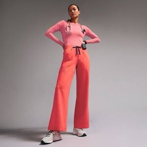 Figs fiery coral small petite high waisted wide leg Isabel scrub pant euc